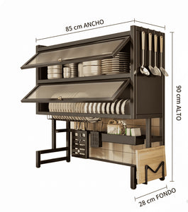 ORGANIZADOR Y ESCURRIDOR DE PLATOS DE 3 NIVELES CON DOBLE TAPA DE 85 CM
