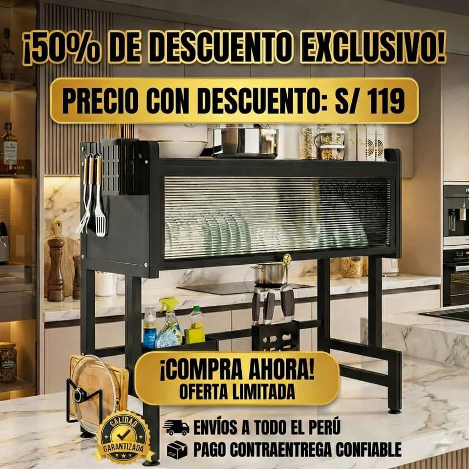 ESCURRIDOR Y ORGANIZADOR DE PLATOS CON TAPA 85CM