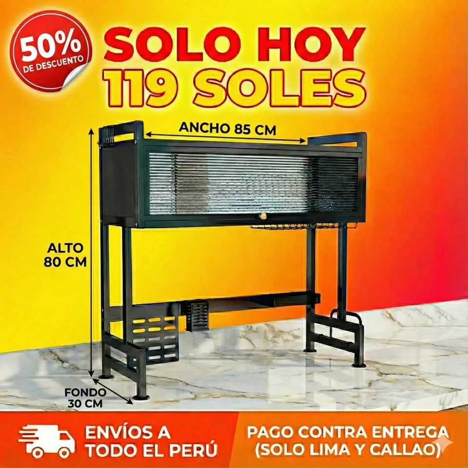ESCURRIDOR Y ORGANIZADOR DE PLATOS CON TAPA 85CM