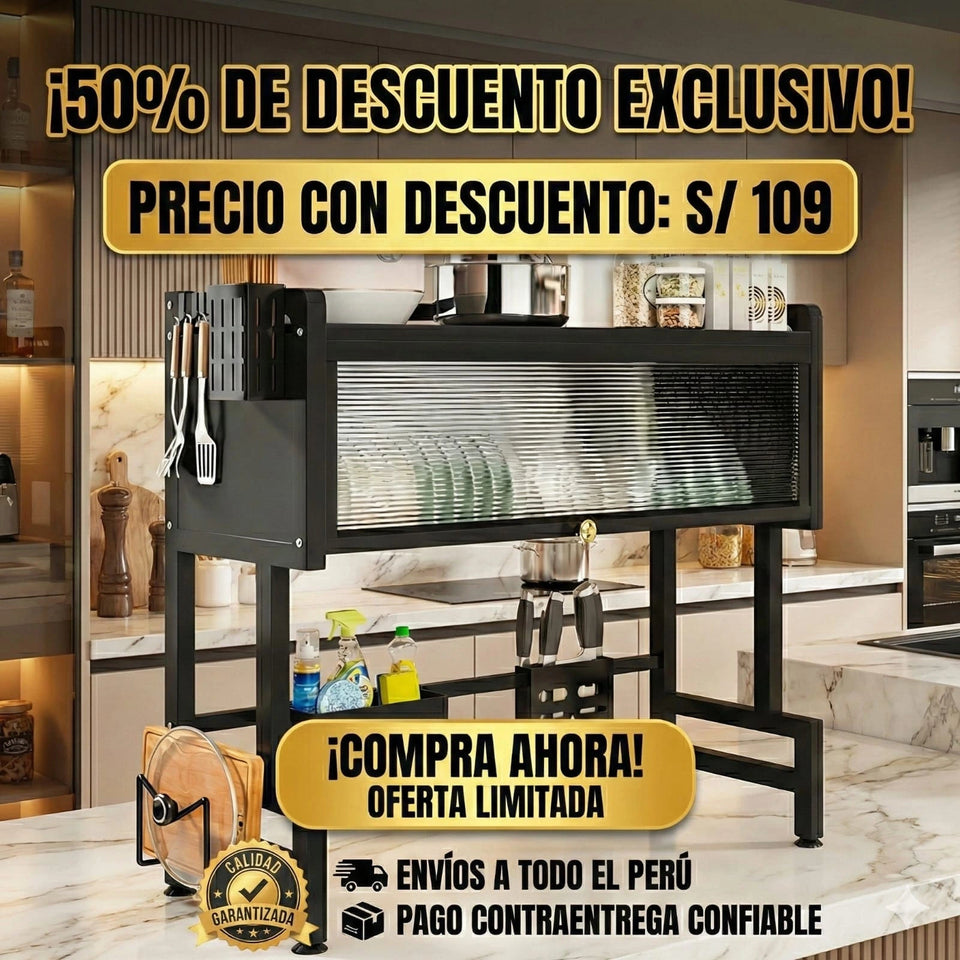 ESCURRIDOR Y ORGANIZADOR DE PLATOS CON TAPA 85CM